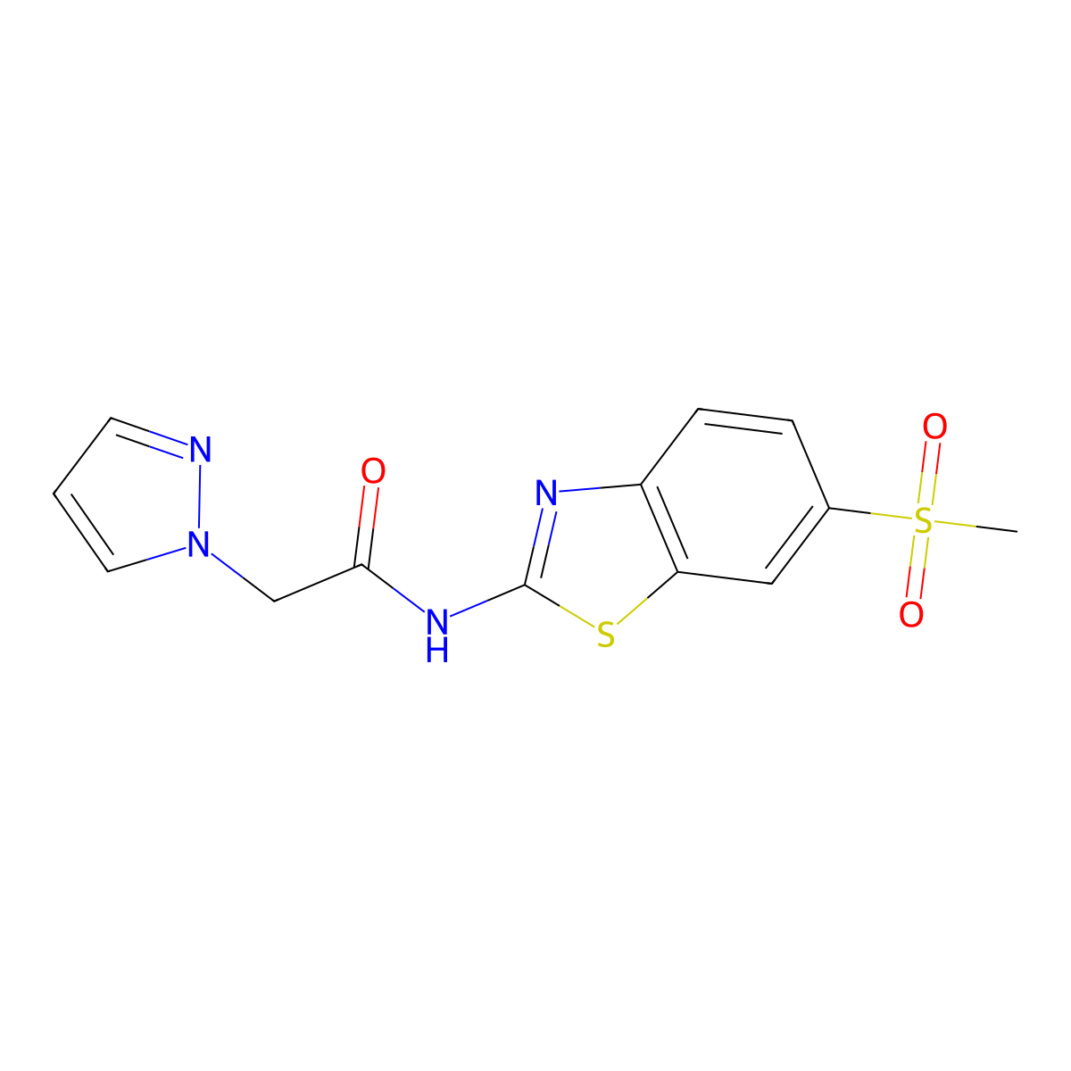 N-(6-(methylsulfonyl)benzo[d]thiazol-2-yl)-2-(1H-pyrazol-1-yl)acetamide molecular structure, CAS 1207022-61-4