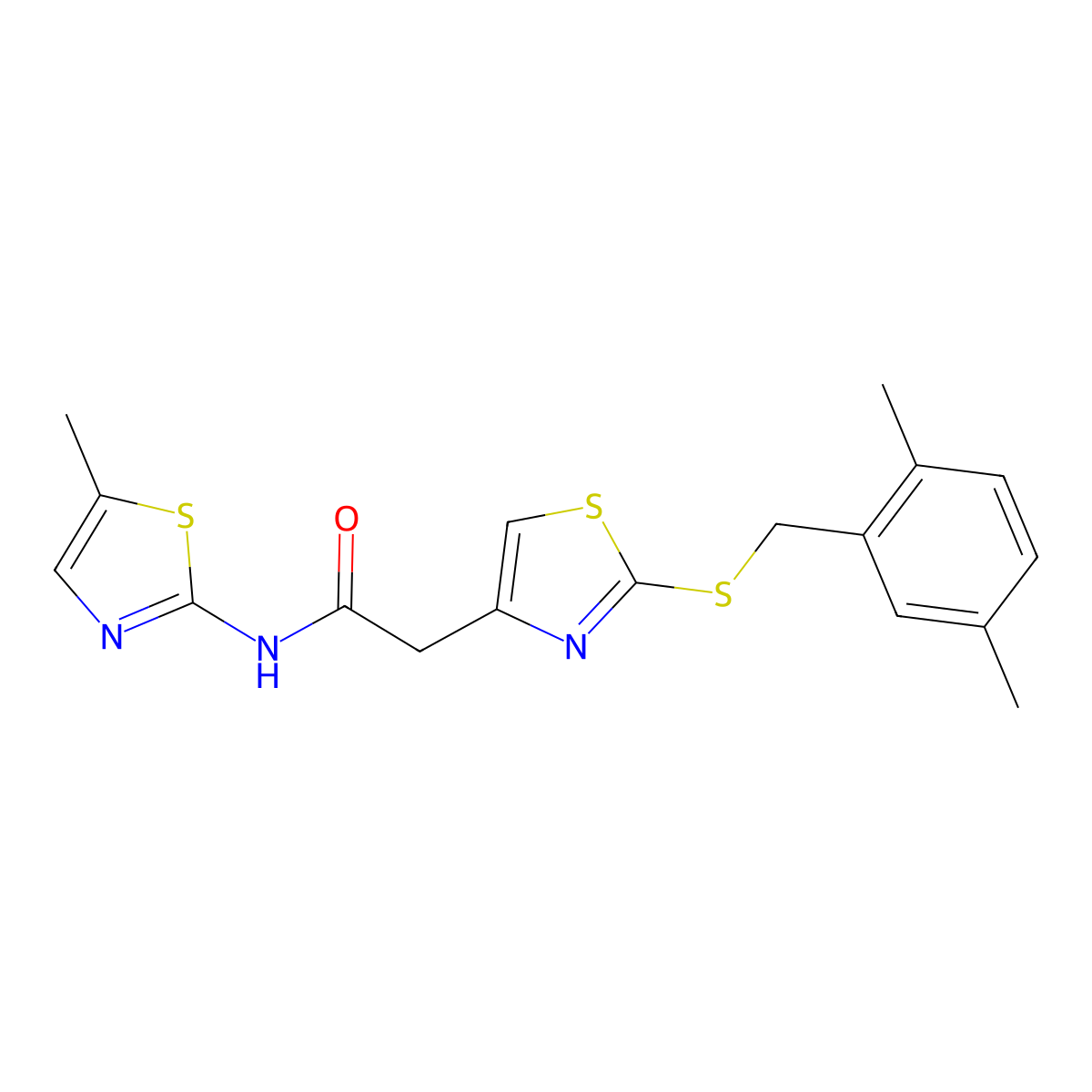 2-(2-((2,5-dimethylbenzyl)thio)thiazol-4-yl)-N-(5-methylthiazol-2-yl)acetamide molecular structure, CAS 1207022-67-0