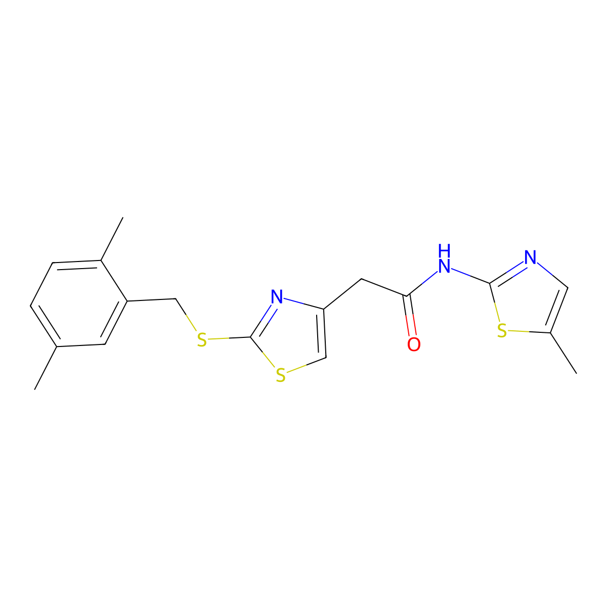 2-(2-((2,5-dimethylbenzyl)thio)thiazol-4-yl)-N-(5-methylthiazol-2-yl)acetamide molecular structure, CAS 1207022-67-0