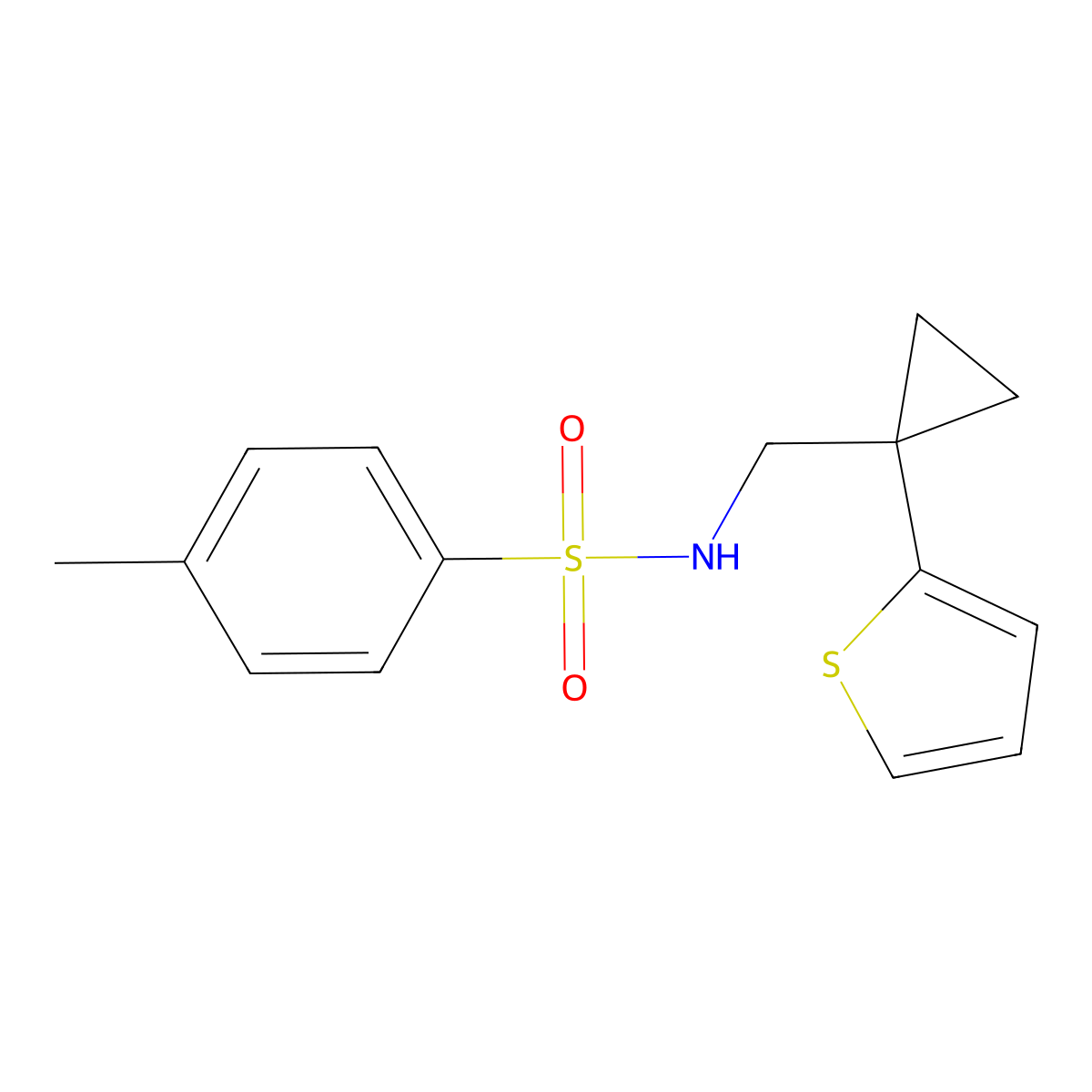 4-methyl-N-((1-(thiophen-2-yl)cyclopropyl)methyl)benzenesulfonamide molecular structure, CAS 1207022-75-0