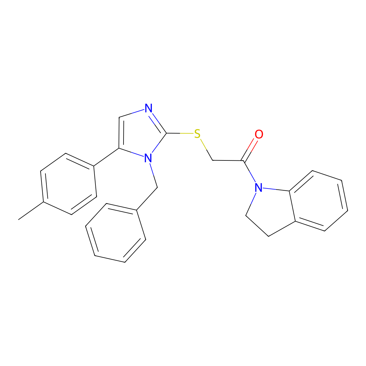 2-((1-benzyl-5-(p-tolyl)-1H-imidazol-2-yl)thio)-1-(indolin-1-yl)ethanone molecular structure, CAS 1207022-76-1