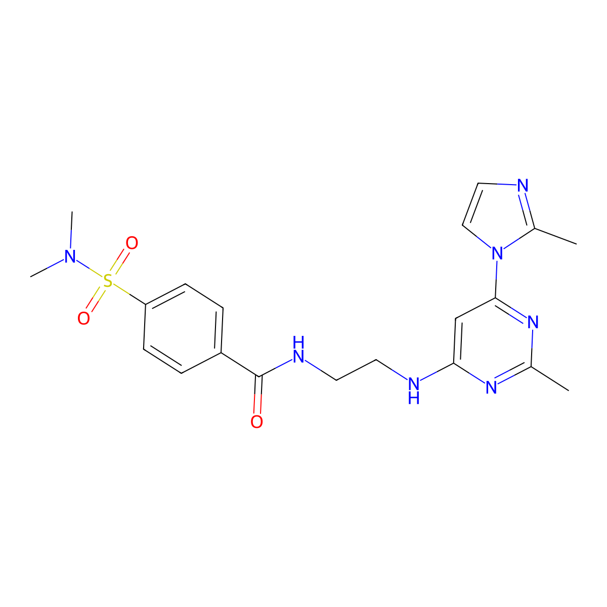 4-(N,N-dimethylsulfamoyl)-N-(2-((2-methyl-6-(2-methyl-1H-imidazol-1-yl)pyrimidin-4-yl)amino)ethyl)benzamide molecular structure, CAS 1207022-80-7