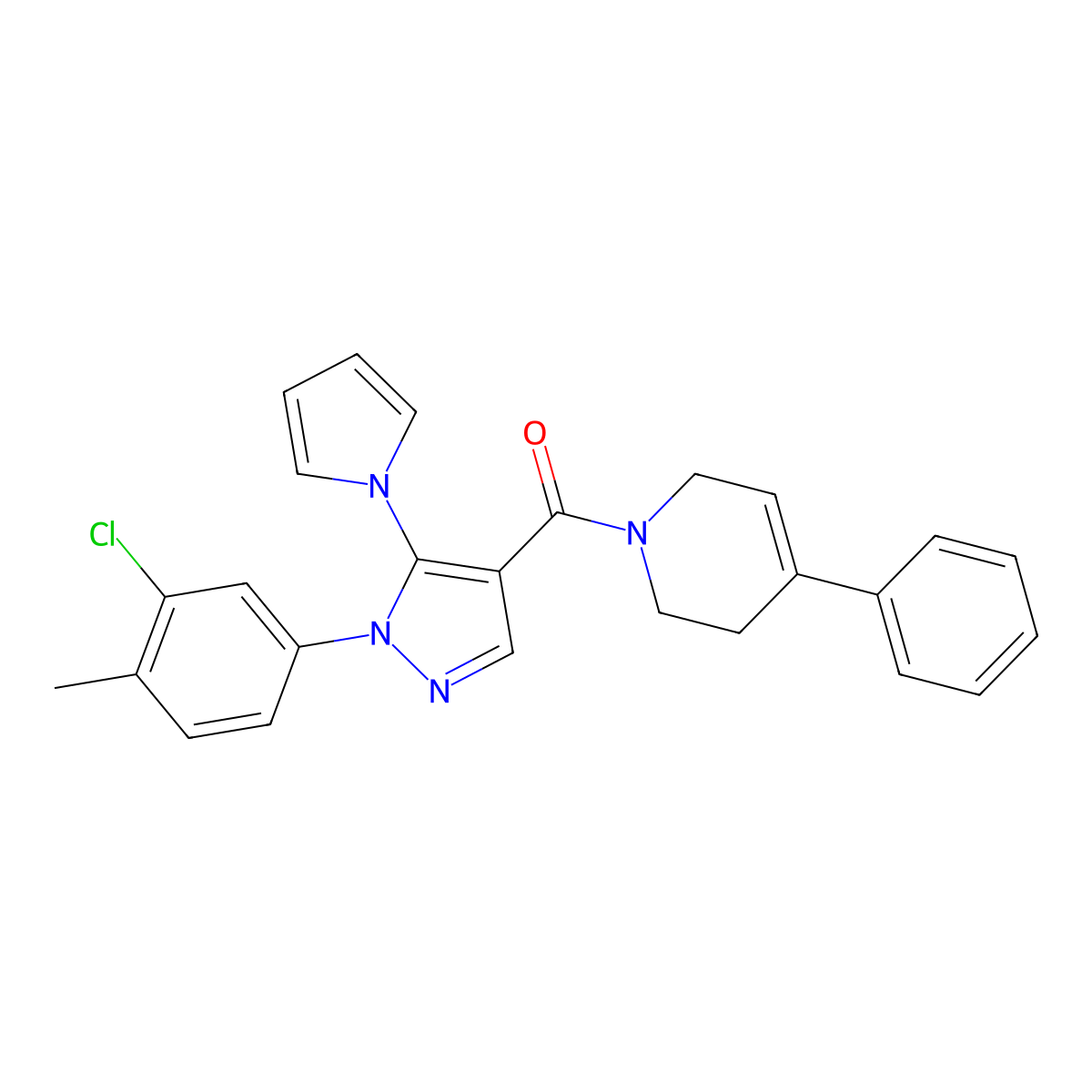 (1-(3-chloro-4-methylphenyl)-5-(1H-pyrrol-1-yl)-1H-pyrazol-4-yl)(4-phenyl-5,6-dihydropyridin-1(2H)-yl)methanone molecular structure, CAS 1207022-83-0