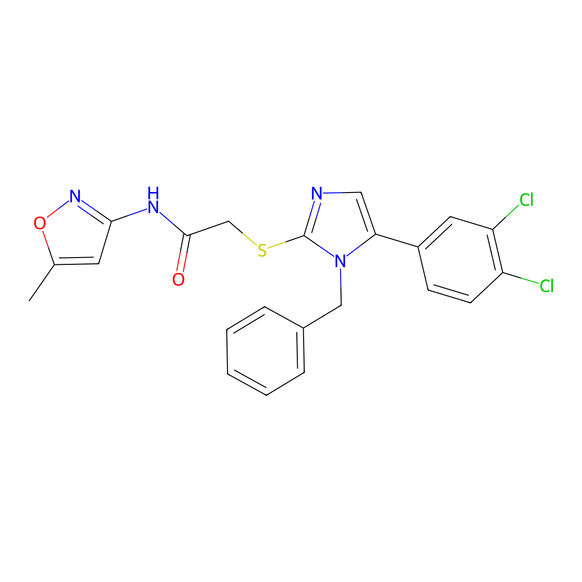 2-((1-benzyl-5-(3,4-dichlorophenyl)-1H-imidazol-2-yl)thio)-N-(5-methylisoxazol-3-yl)acetamide molecular structure, CAS 1207022-91-0