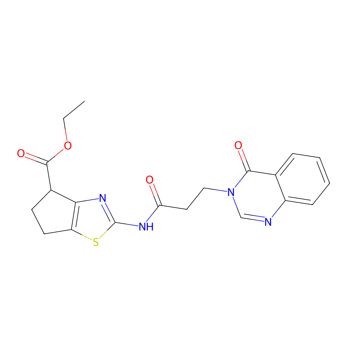 ethyl 2-(3-(4-oxoquinazolin-3(4H)-yl)propanamido)-5,6-dihydro-4H-cyclopenta[d]thiazole-4-carboxylate molecular structure, CAS 1207022-92-1
