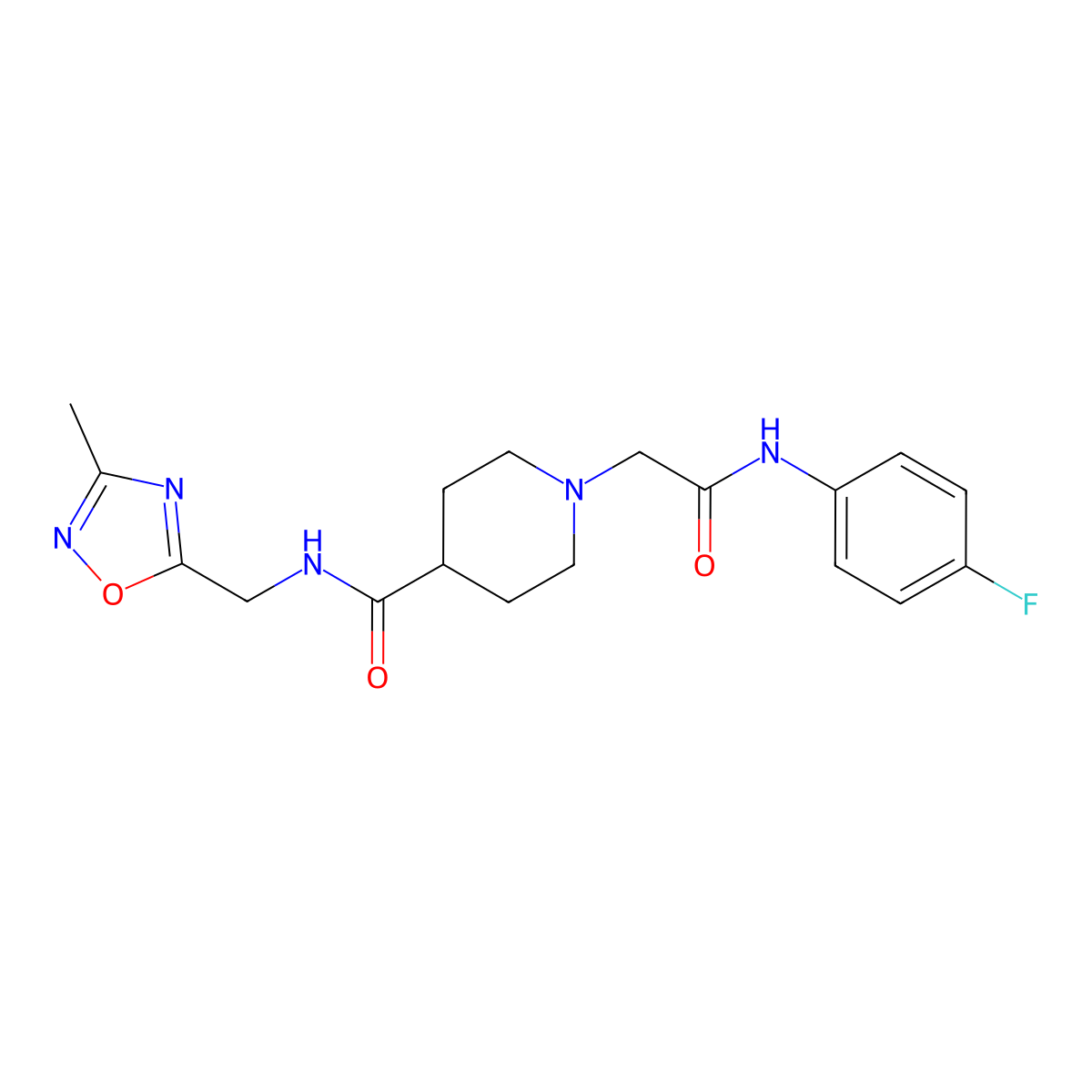 1-(2-((4-fluorophenyl)amino)-2-oxoethyl)-N-((3-methyl-1,2,4-oxadiazol-5-yl)methyl)piperidine-4-carboxamide molecular structure, CAS 1207022-95-4