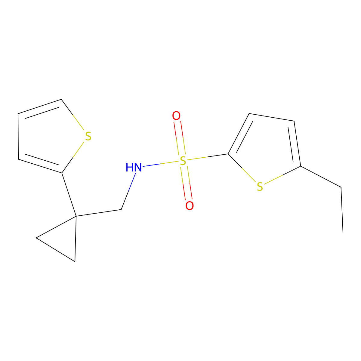 5-ethyl-N-((1-(thiophen-2-yl)cyclopropyl)methyl)thiophene-2-sulfonamide molecular structure, CAS 1207022-97-6