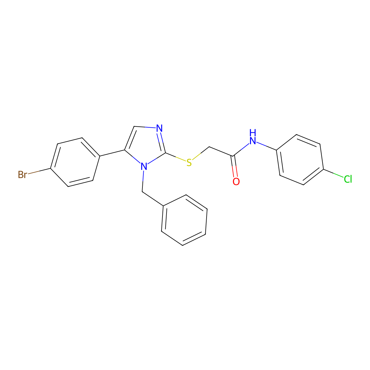2-((1-benzyl-5-(4-bromophenyl)-1H-imidazol-2-yl)thio)-N-(4-chlorophenyl)acetamide molecular structure, CAS 1207023-01-5