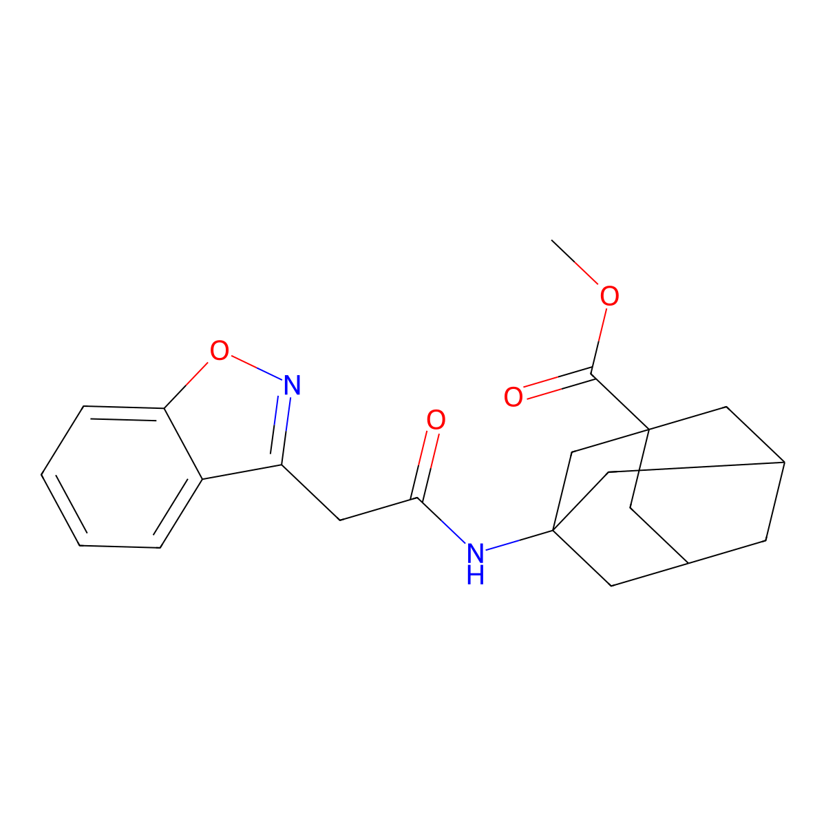 Methyl 3-[2-(1,2-benzoxazol-3-yl)acetamido]adamantane-1-carboxylate molecular structure, CAS 1207023-02-6