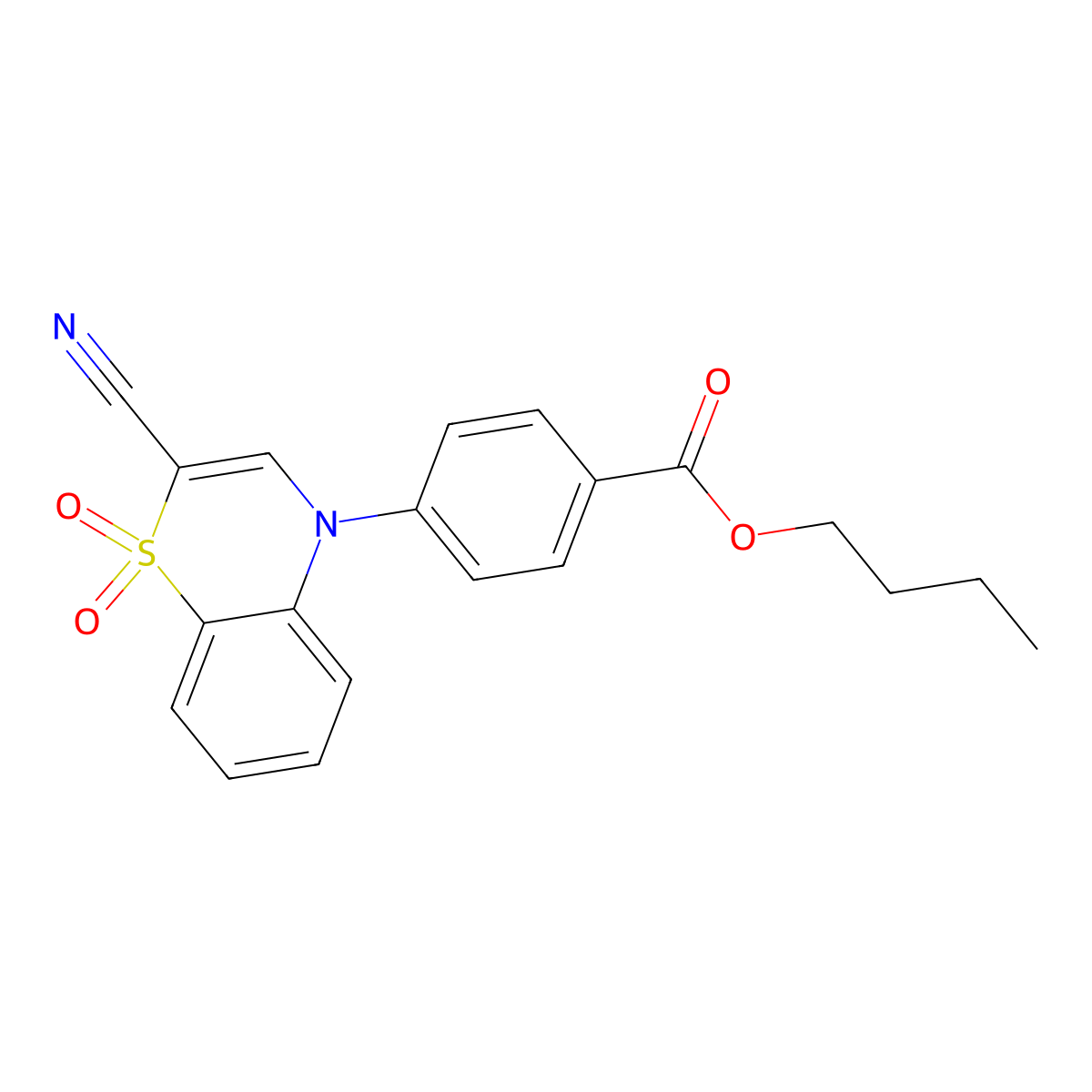 butyl 4-(2-cyano-1,1-dioxido-4H-1,4-benzothiazin-4-yl)benzoate molecular structure, CAS 1207023-06-0