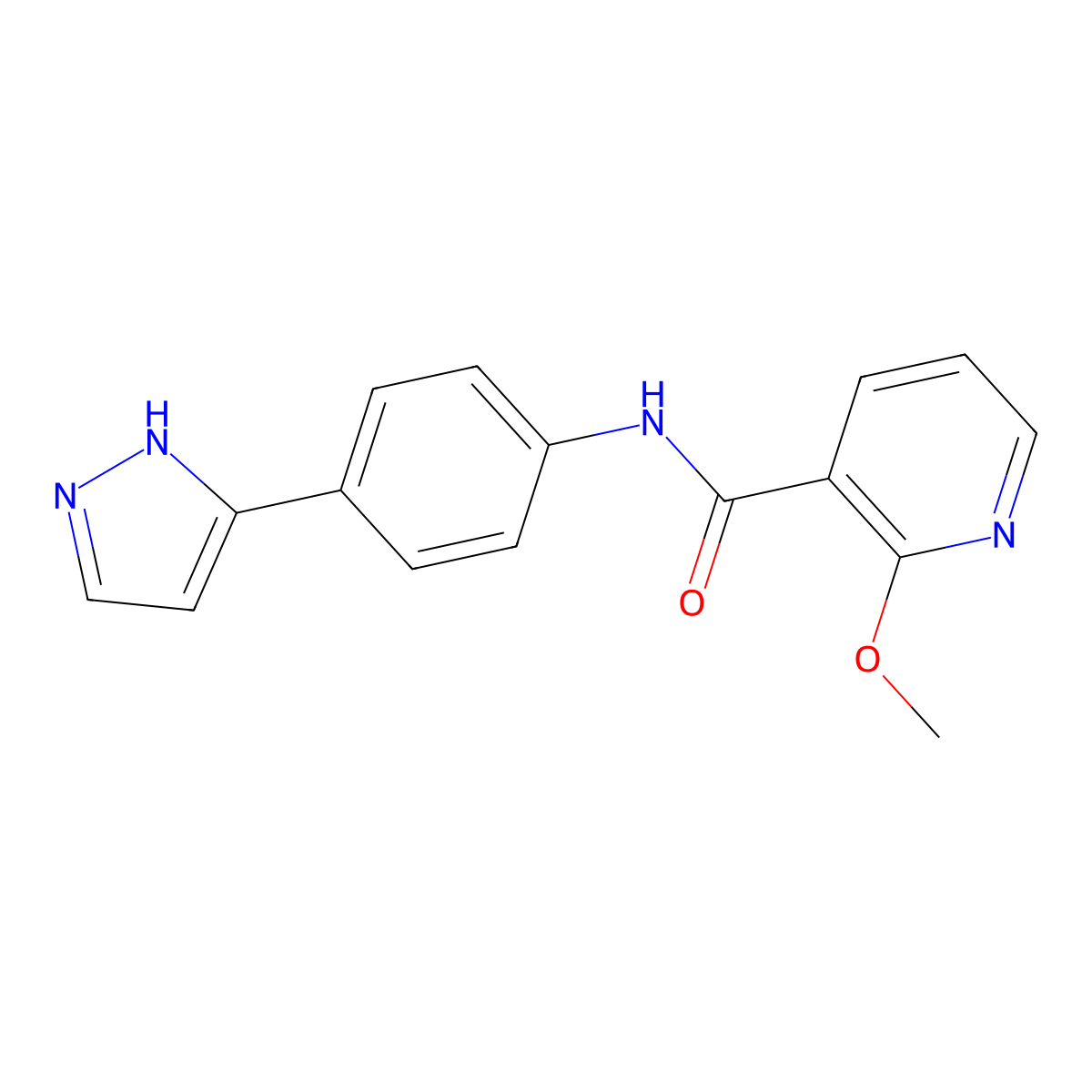 2-methoxy-N-[4-(1H-pyrazol-3-yl)phenyl]pyridine-3-carboxamide molecular structure, CAS 1207023-10-6