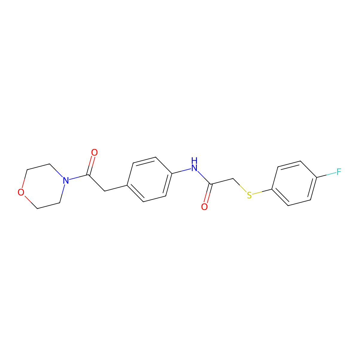 2-((4-fluorophenyl)thio)-N-(4-(2-morpholino-2-oxoethyl)phenyl)acetamide molecular structure, CAS 1207023-11-7