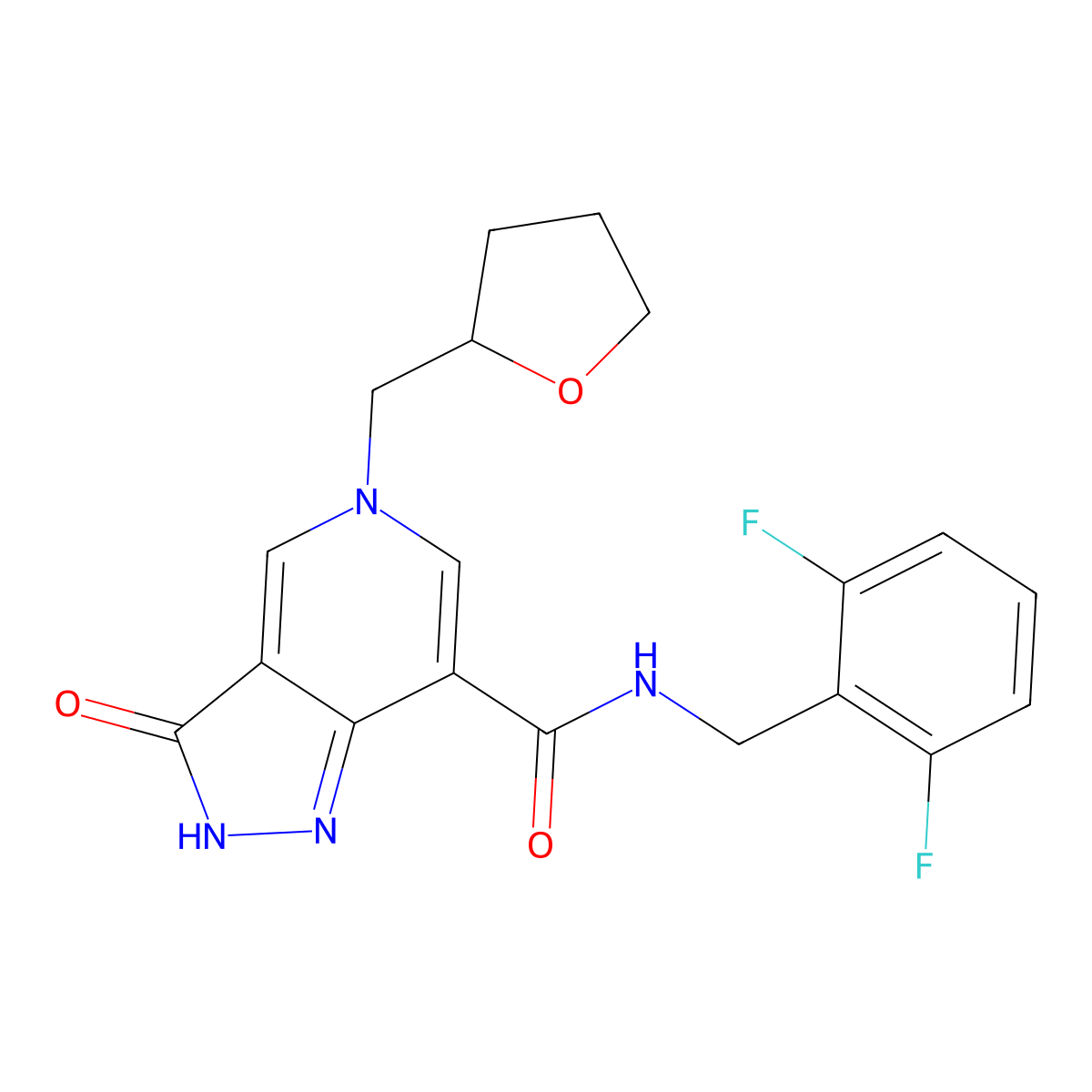 N-(2,6-difluorobenzyl)-3-oxo-5-((tetrahydrofuran-2-yl)methyl)-3,5-dihydro-2H-pyrazolo[4,3-c]pyridine-7-carboxamide molecular structure, CAS 1207023-14-0