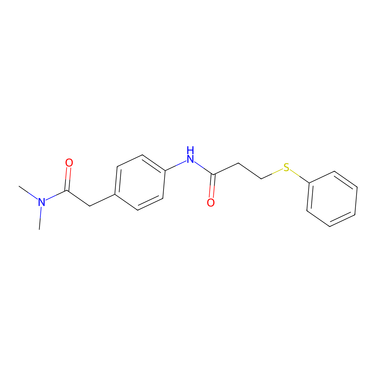 N-(4-(2-(dimethylamino)-2-oxoethyl)phenyl)-3-(phenylthio)propanamide molecular structure, CAS 1207023-20-8
