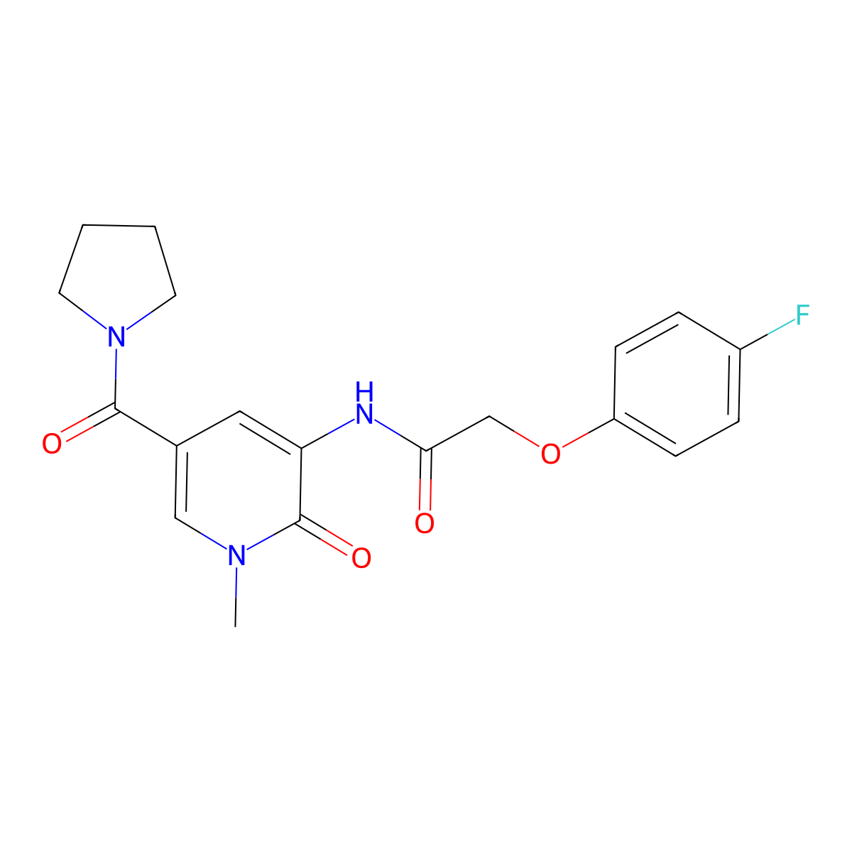 2-(4-fluorophenoxy)-N-[1-methyl-2-oxo-5-(pyrrolidine-1-carbonyl)-1,2-dihydropyridin-3-yl]acetamide molecular structure, CAS 1207023-26-4