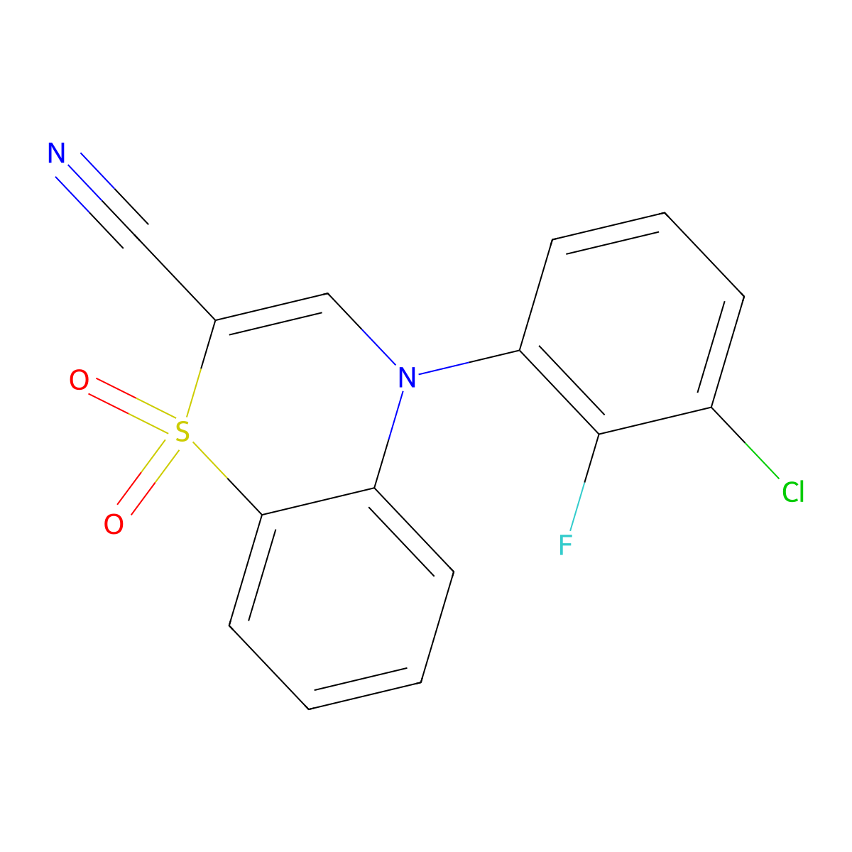 4-(3-chloro-2-fluorophenyl)-4H-benzo[b][1,4]thiazine-2-carbonitrile 1,1-dioxide molecular structure, CAS 1207023-28-6
