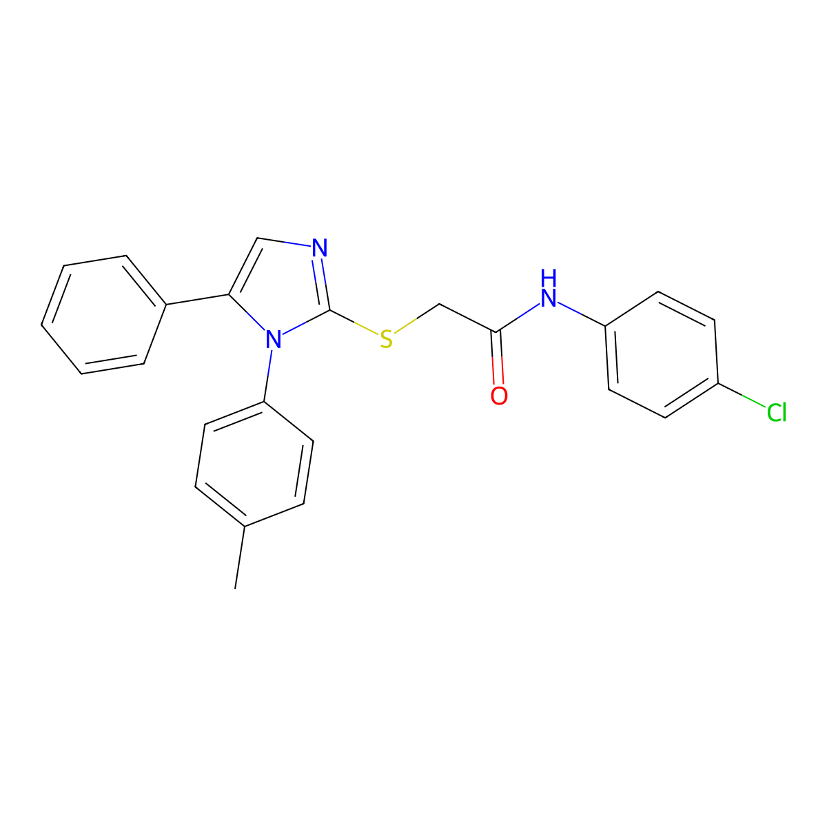 N-(4-chlorophenyl)-2-((5-phenyl-1-(p-tolyl)-1H-imidazol-2-yl)thio)acetamide molecular structure, CAS 1207023-30-0