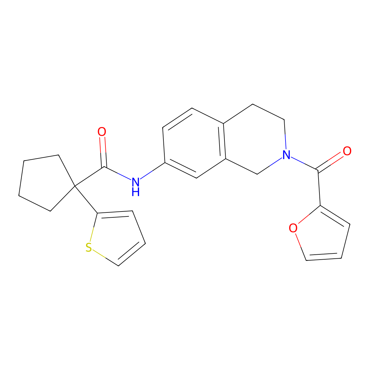 N-(2-(furan-2-carbonyl)-1,2,3,4-tetrahydroisoquinolin-7-yl)-1-(thiophen-2-yl)cyclopentanecarboxamide molecular structure, CAS 1207023-31-1