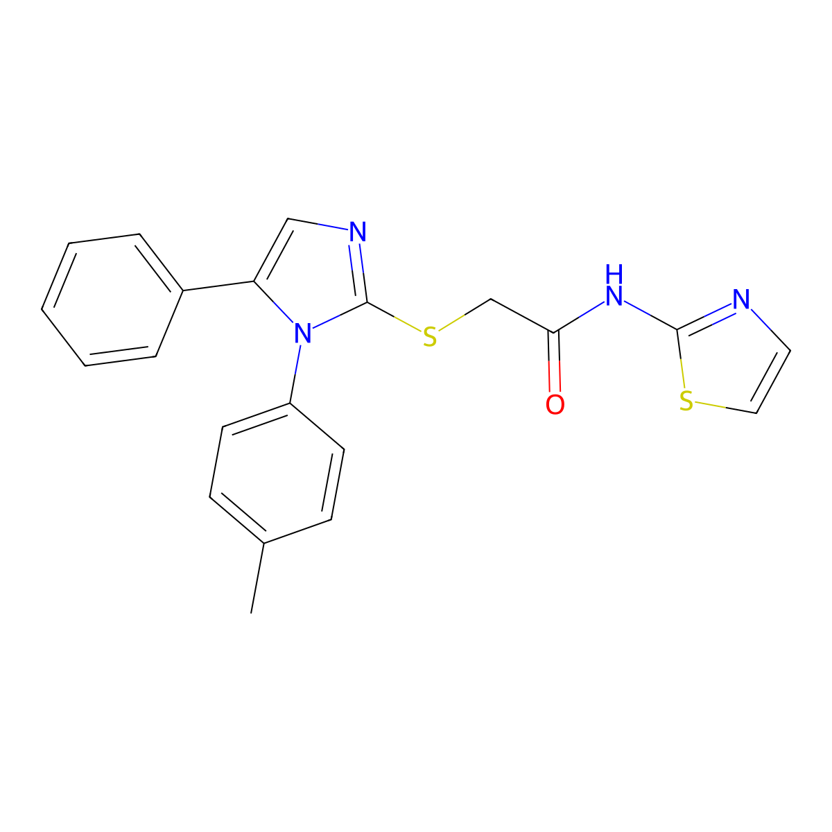 2-((5-phenyl-1-(p-tolyl)-1H-imidazol-2-yl)thio)-N-(thiazol-2-yl)acetamide molecular structure, CAS 1207023-40-2