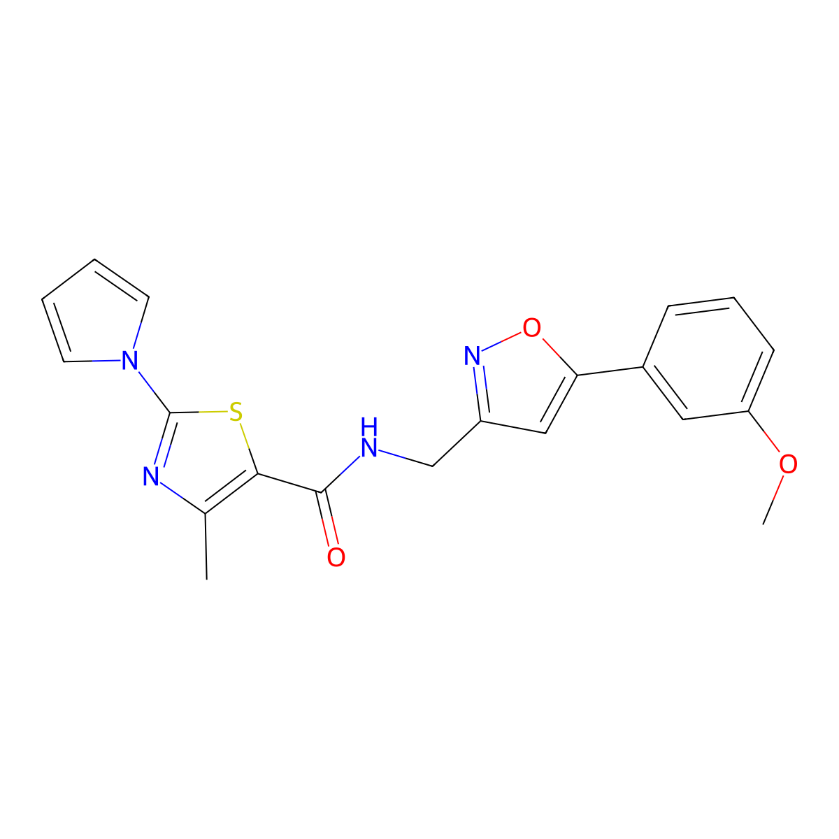 N-((5-(3-methoxyphenyl)isoxazol-3-yl)methyl)-4-methyl-2-(1H-pyrrol-1-yl)thiazole-5-carboxamide molecular structure, CAS 1207023-41-3