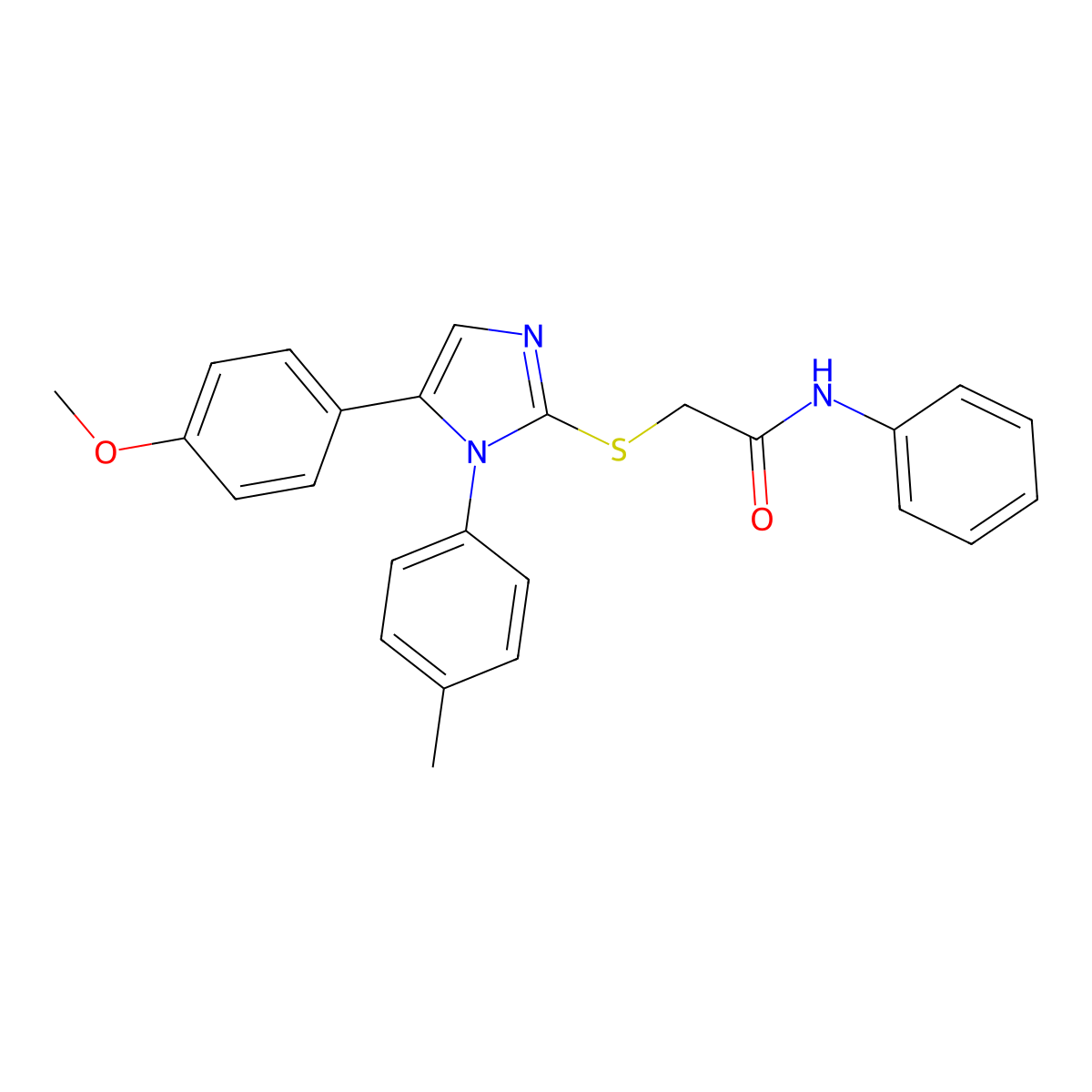 2-((5-(4-methoxyphenyl)-1-(p-tolyl)-1H-imidazol-2-yl)thio)-N-phenylacetamide molecular structure, CAS 1207023-46-8