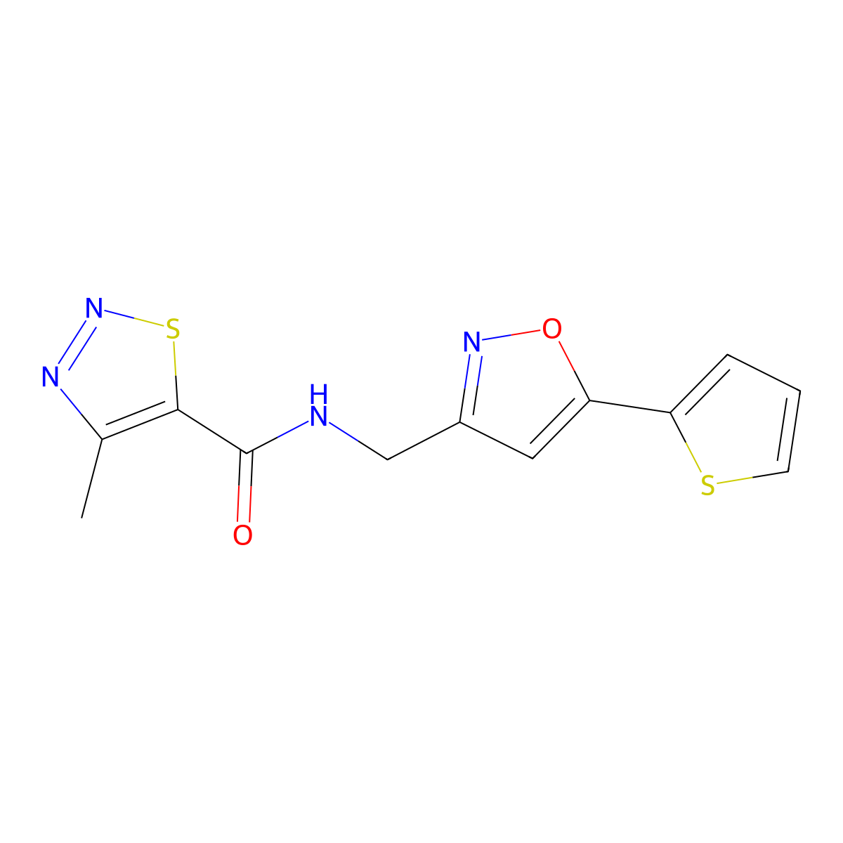 4-methyl-N-((5-(thiophen-2-yl)isoxazol-3-yl)methyl)-1,2,3-thiadiazole-5-carboxamide molecular structure, CAS 1207023-47-9