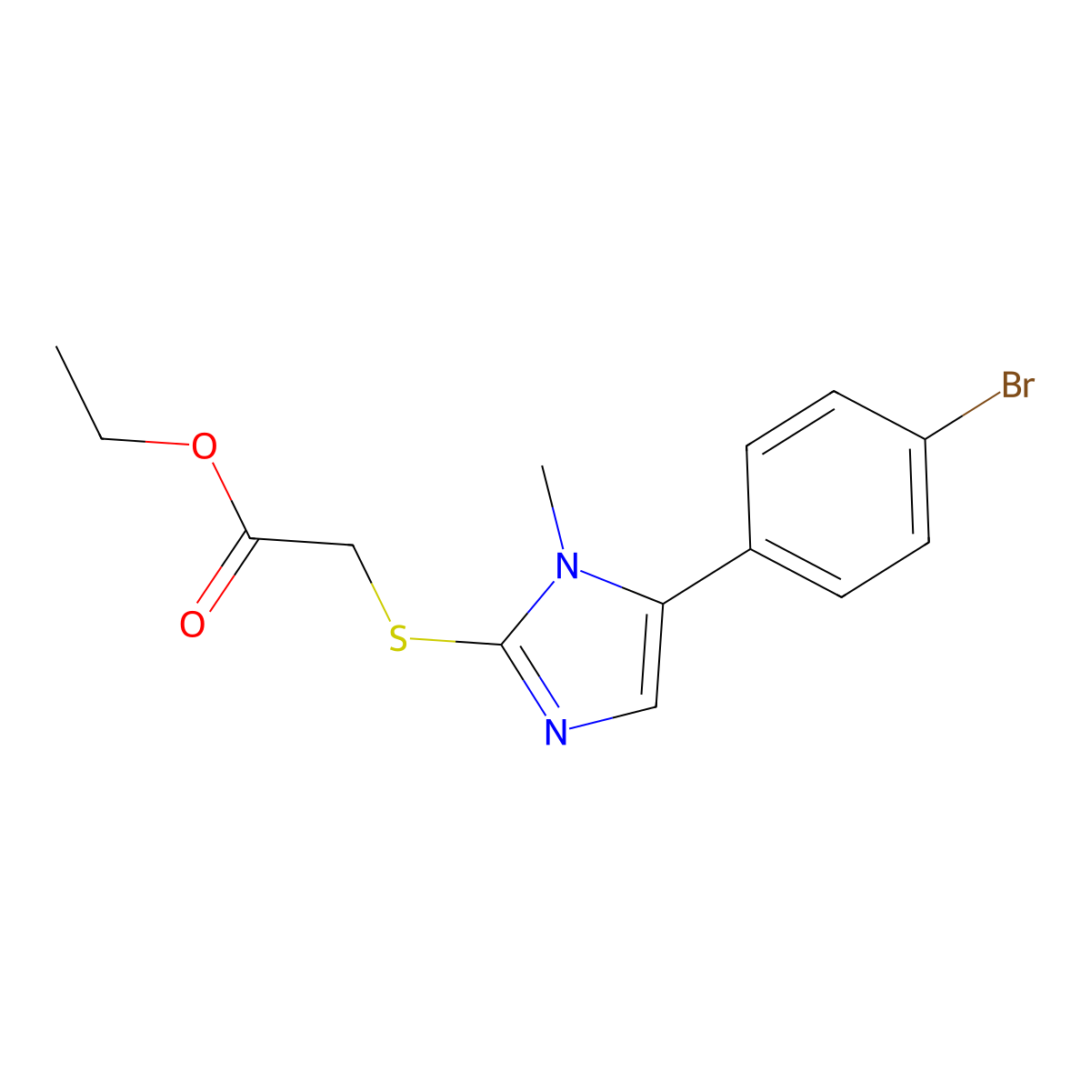 ethyl 2-((5-(4-bromophenyl)-1-methyl-1H-imidazol-2-yl)thio)acetate molecular structure, CAS 1207023-49-1