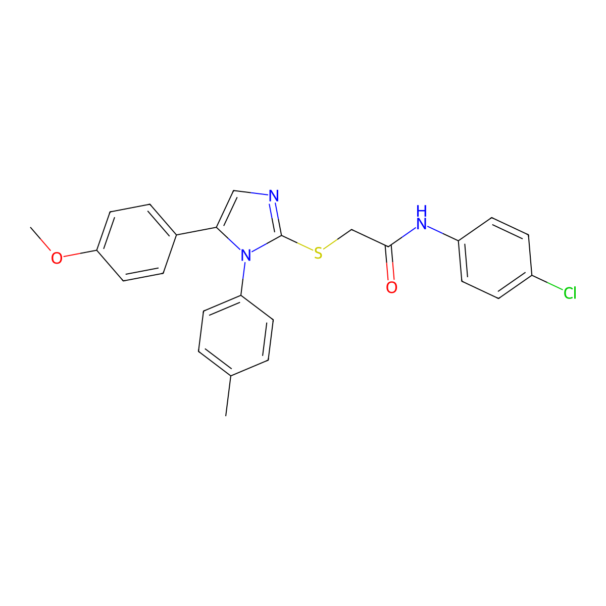 N-(4-chlorophenyl)-2-((5-(4-methoxyphenyl)-1-(p-tolyl)-1H-imidazol-2-yl)thio)acetamide molecular structure, CAS 1207023-52-6