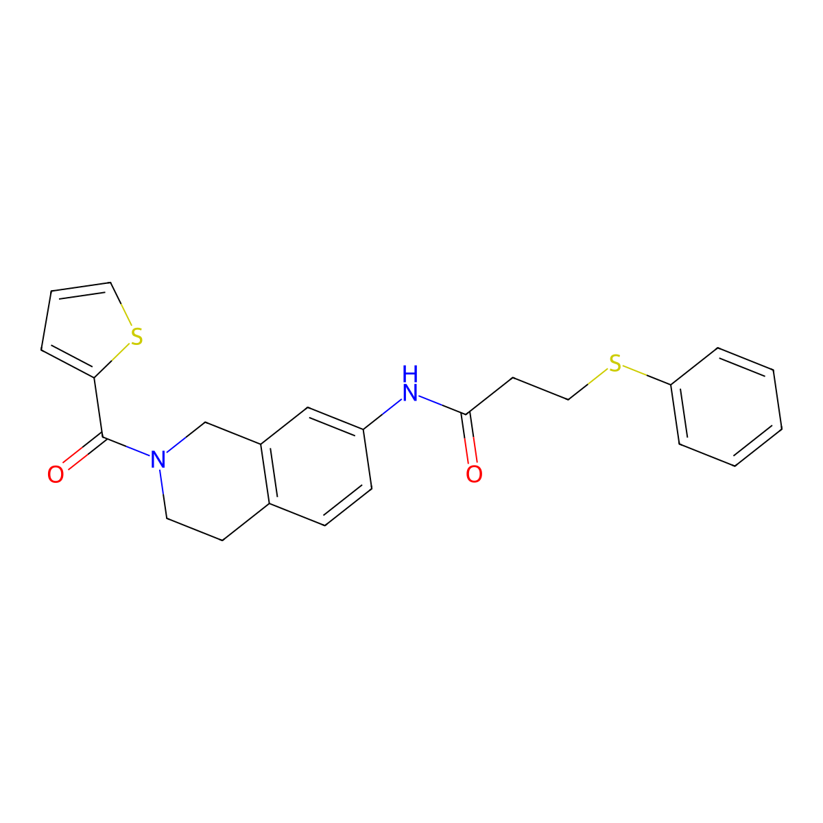3-(phenylthio)-N-(2-(thiophene-2-carbonyl)-1,2,3,4-tetrahydroisoquinolin-7-yl)propanamide molecular structure, CAS 1207023-53-7