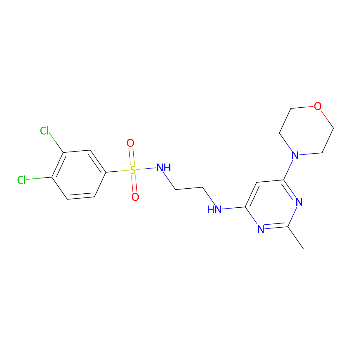 3,4-dichloro-N-(2-((2-methyl-6-morpholinopyrimidin-4-yl)amino)ethyl)benzenesulfonamide molecular structure, CAS 1207023-54-8
