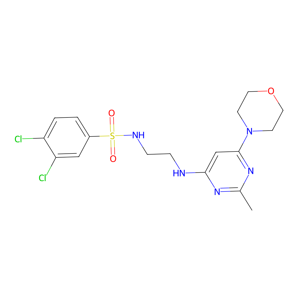 3,4-dichloro-N-(2-((2-methyl-6-morpholinopyrimidin-4-yl)amino)ethyl)benzenesulfonamide molecular structure, CAS 1207023-54-8