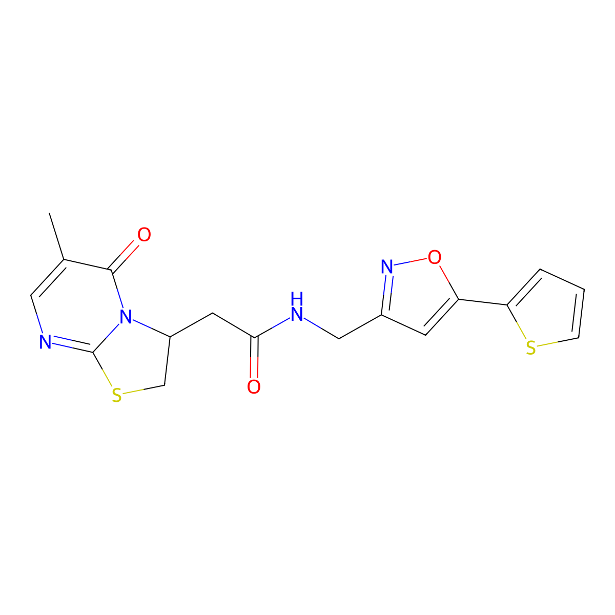 2-(6-methyl-5-oxo-3,5-dihydro-2H-thiazolo[3,2-a]pyrimidin-3-yl)-N-((5-(thiophen-2-yl)isoxazol-3-yl)methyl)acetamide molecular structure, CAS 1207023-56-0