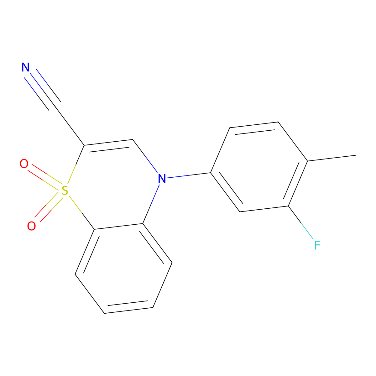 4-(3-fluoro-4-methylphenyl)-4H-benzo[b][1,4]thiazine-2-carbonitrile 1,1-dioxide molecular structure, CAS 1207023-57-1