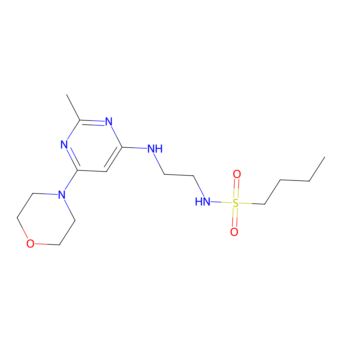 N-(2-((2-methyl-6-morpholinopyrimidin-4-yl)amino)ethyl)butane-1-sulfonamide molecular structure, CAS 1207023-59-3