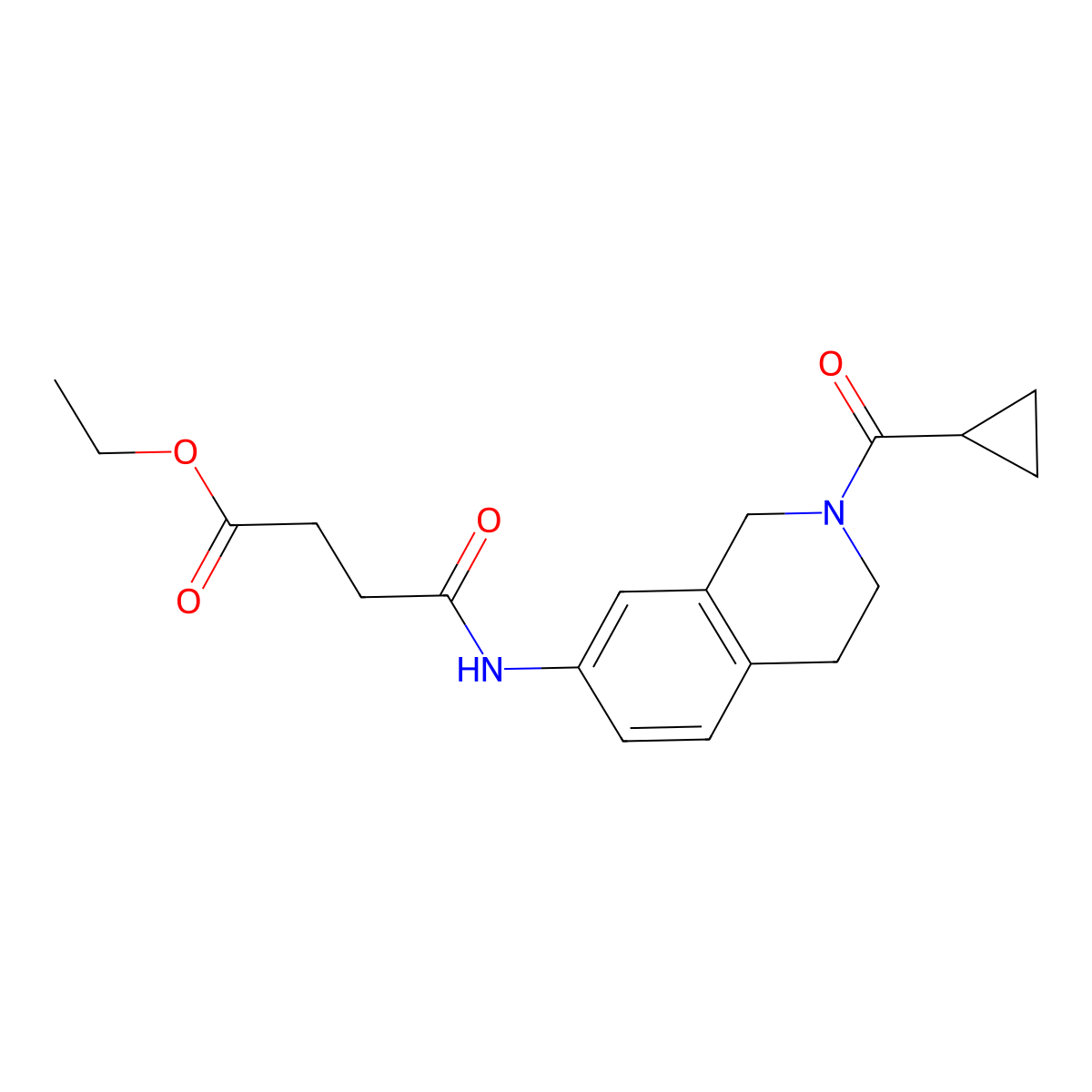 Ethyl 4-((2-(cyclopropanecarbonyl)-1,2,3,4-tetrahydroisoquinolin-7-yl)amino)-4-oxobutanoate molecular structure, CAS 1207023-60-6