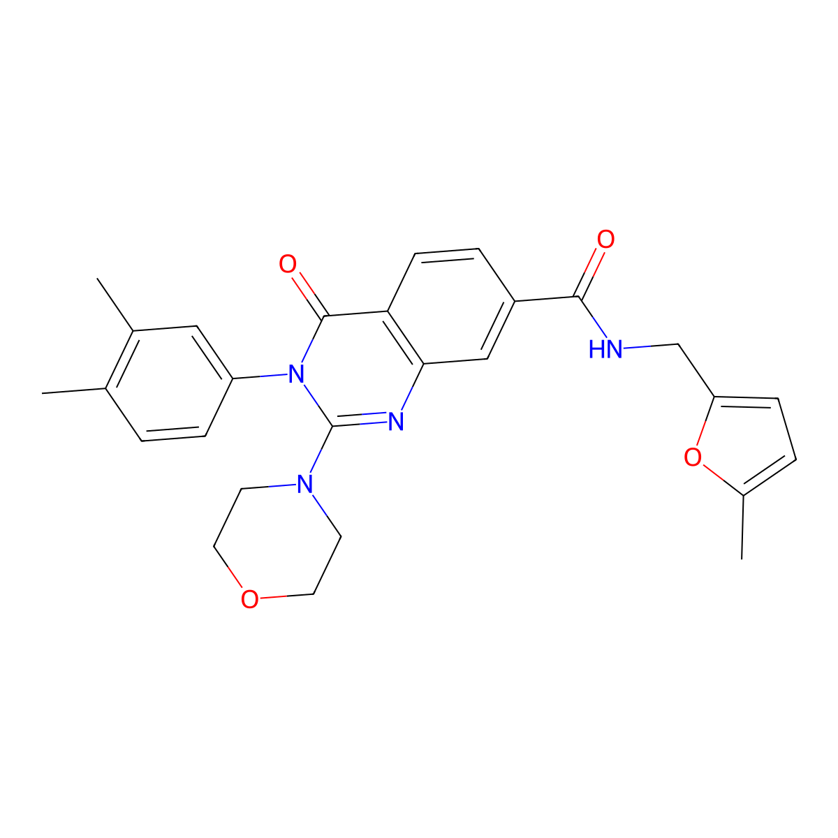 3-(3,4-dimethylphenyl)-N-((5-methylfuran-2-yl)methyl)-2-morpholino-4-oxo-3,4-dihydroquinazoline-7-carboxamide molecular structure, CAS 1207023-62-8