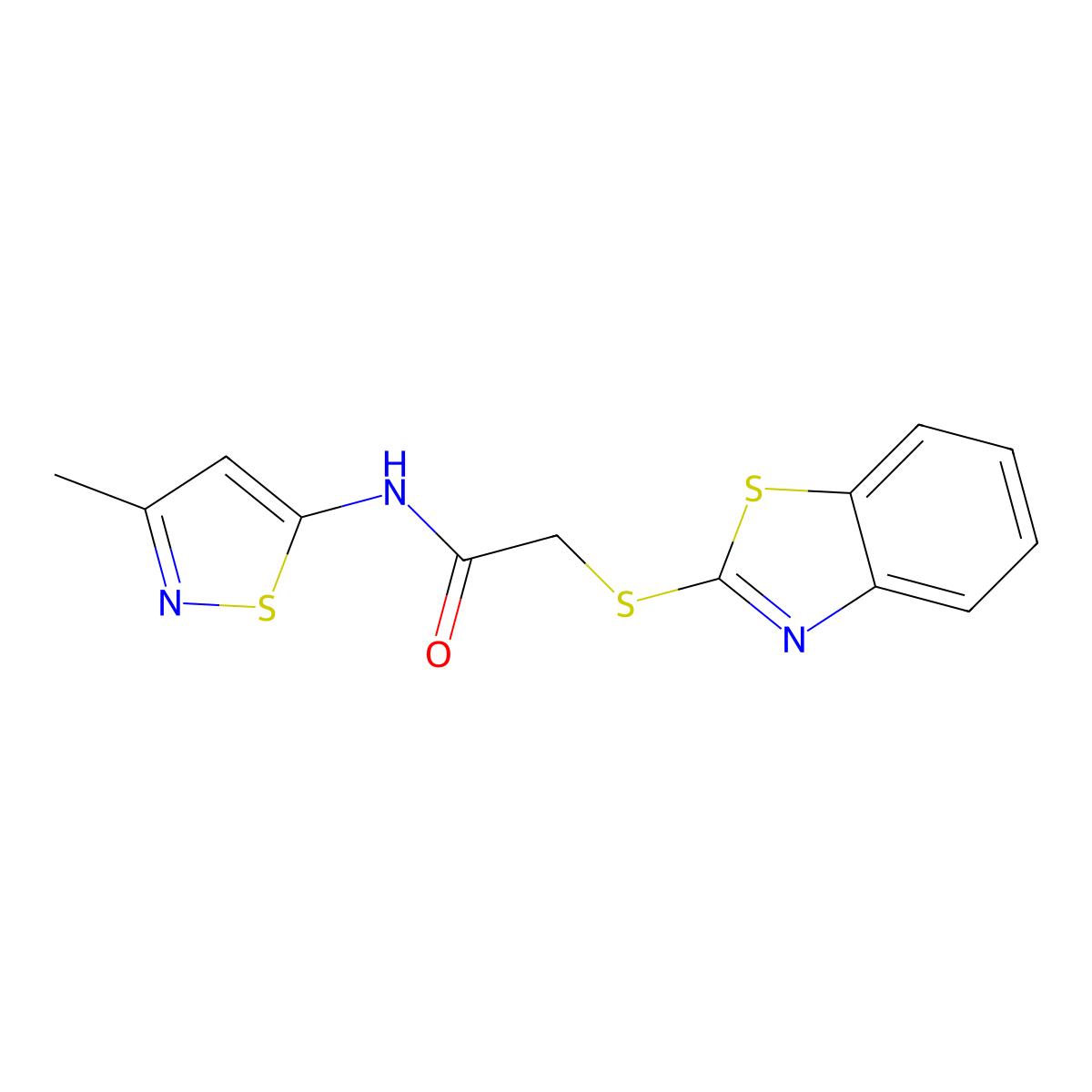 2-(benzo[d]thiazol-2-ylthio)-N-(3-methylisothiazol-5-yl)acetamide molecular structure, CAS 1207023-64-0