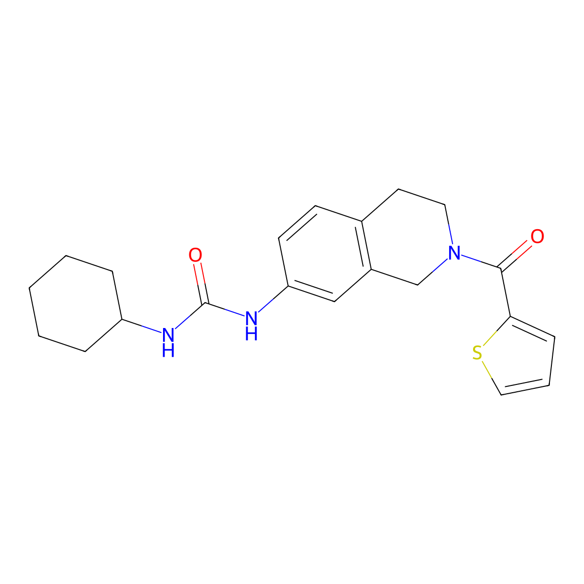 1-Cyclohexyl-3-(2-(thiophene-2-carbonyl)-1,2,3,4-tetrahydroisoquinolin-7-yl)urea molecular structure, CAS 1207023-67-3