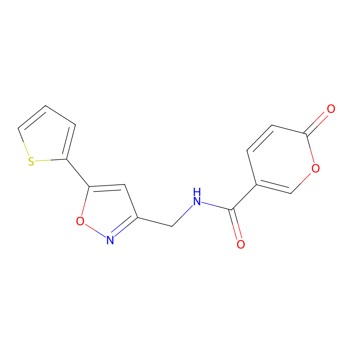 2-oxo-N-((5-(thiophen-2-yl)isoxazol-3-yl)methyl)-2H-pyran-5-carboxamide molecular structure, CAS 1207023-68-4
