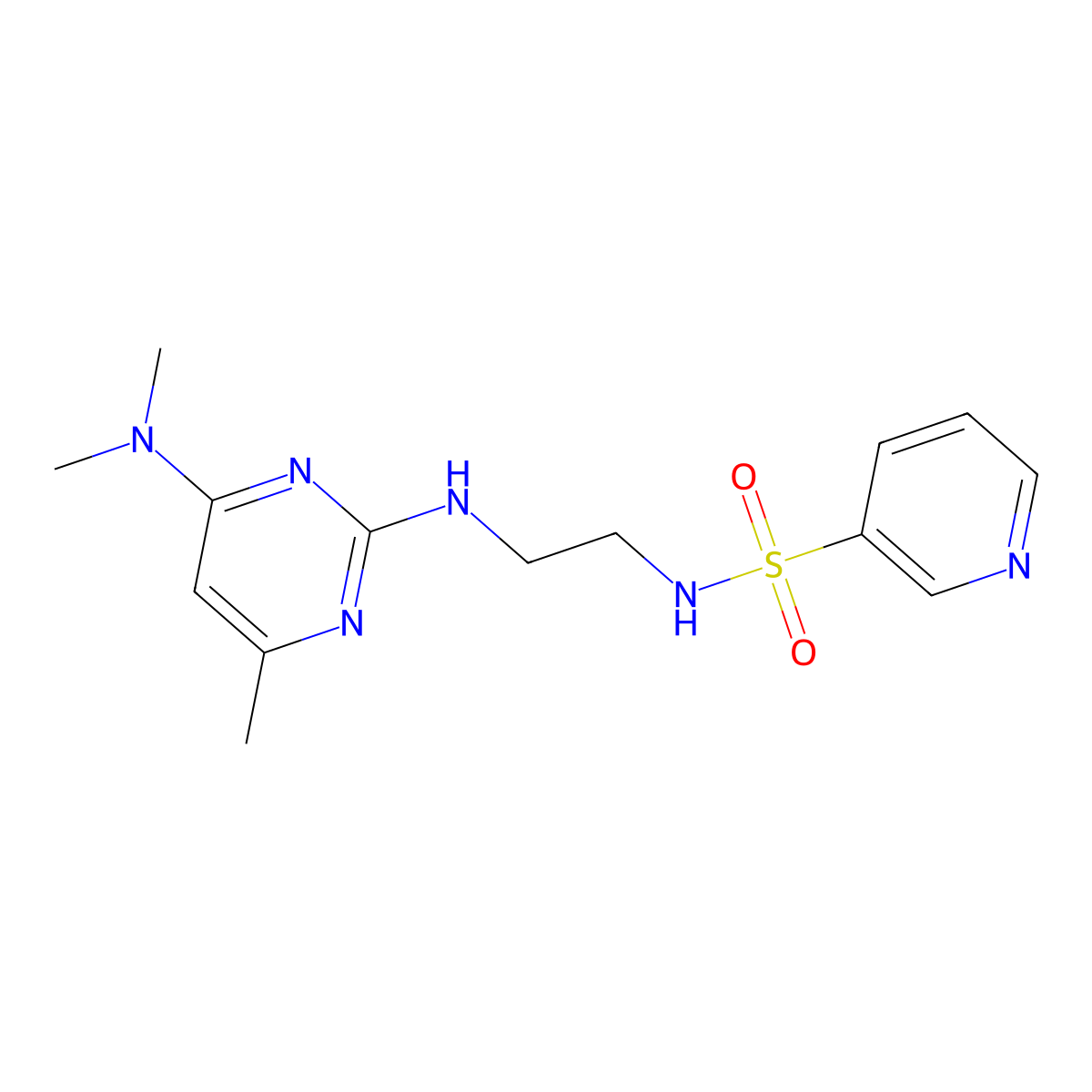 N-(2-((4-(dimethylamino)-6-methylpyrimidin-2-yl)amino)ethyl)pyridine-3-sulfonamide molecular structure, CAS 1207023-69-5