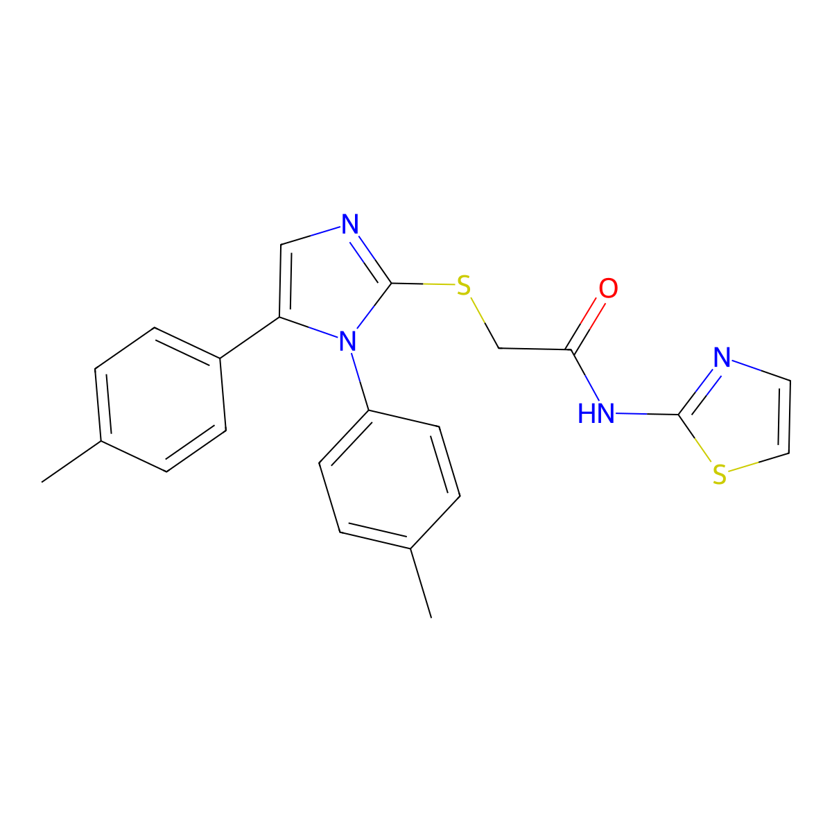 2-((1,5-di-p-tolyl-1H-imidazol-2-yl)thio)-N-(thiazol-2-yl)acetamide molecular structure, CAS 1207023-72-0