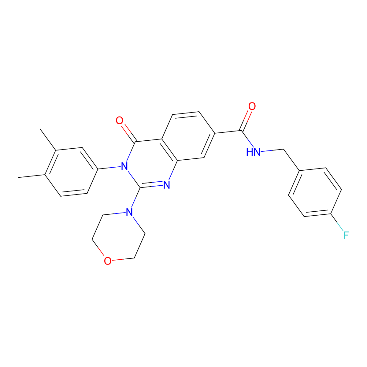3-(3,4-dimethylphenyl)-N-(4-fluorobenzyl)-2-morpholino-4-oxo-3,4-dihydroquinazoline-7-carboxamide molecular structure, CAS 1207023-74-2
