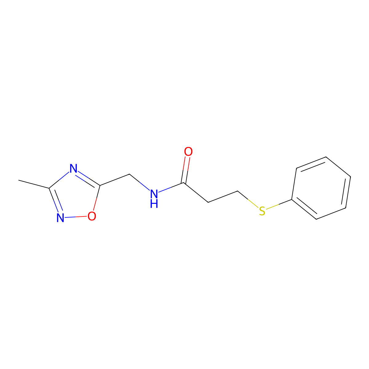 N-((3-methyl-1,2,4-oxadiazol-5-yl)methyl)-3-(phenylthio)propanamide molecular structure, CAS 1207023-78-6