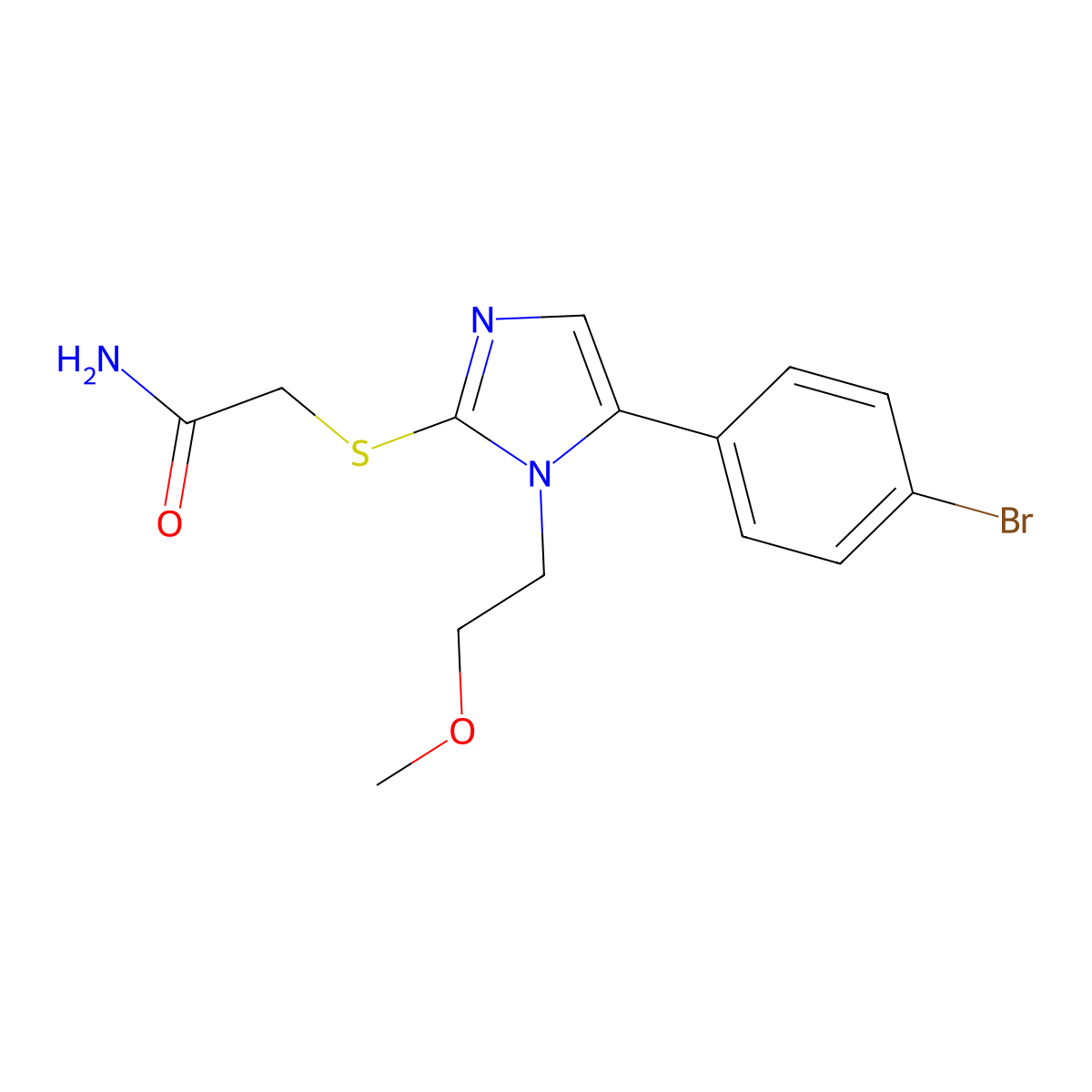 2-((5-(4-bromophenyl)-1-(2-methoxyethyl)-1H-imidazol-2-yl)thio)acetamide molecular structure, CAS 1207023-81-1