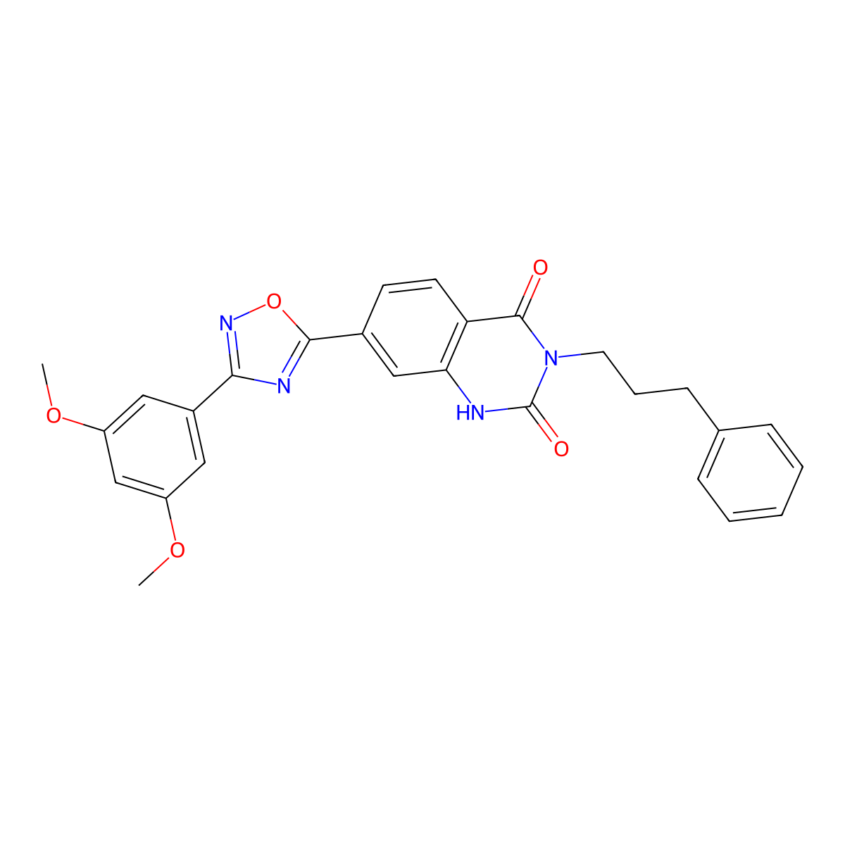 7-(3-(3,5-dimethoxyphenyl)-1,2,4-oxadiazol-5-yl)-3-(3-phenylpropyl)quinazoline-2,4(1H,3H)-dione molecular structure, CAS 1207023-84-4