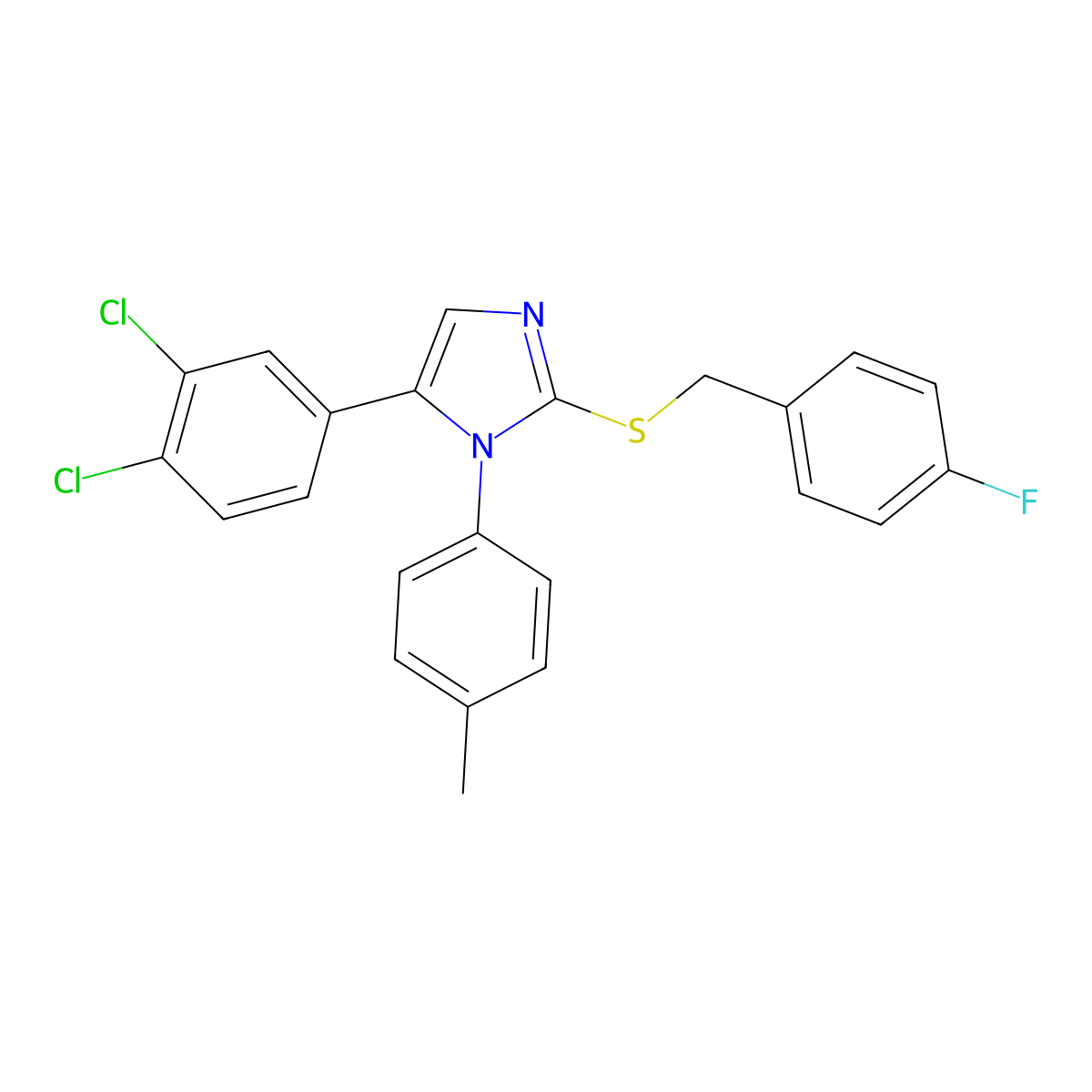 5-(3,4-dichlorophenyl)-2-{[(4-fluorophenyl)methyl]sulfanyl}-1-(4-methylphenyl)-1H-imidazole molecular structure, CAS 1207023-86-6