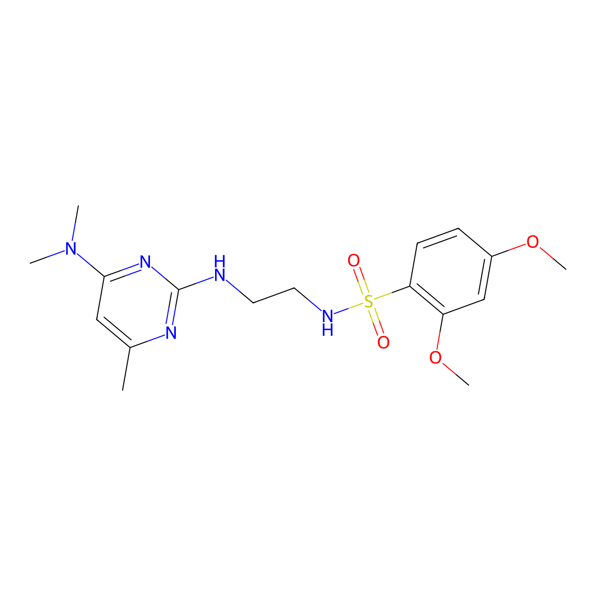 N-(2-((4-(dimethylamino)-6-methylpyrimidin-2-yl)amino)ethyl)-2,4-dimethoxybenzenesulfonamide molecular structure, CAS 1207023-90-2
