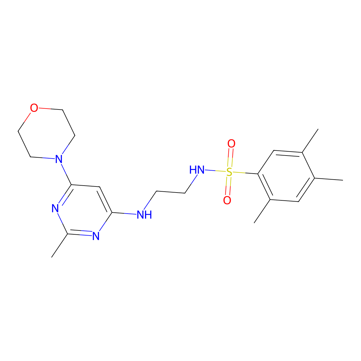 2,4,5-trimethyl-N-(2-((2-methyl-6-morpholinopyrimidin-4-yl)amino)ethyl)benzenesulfonamide molecular structure, CAS 1207023-94-6
