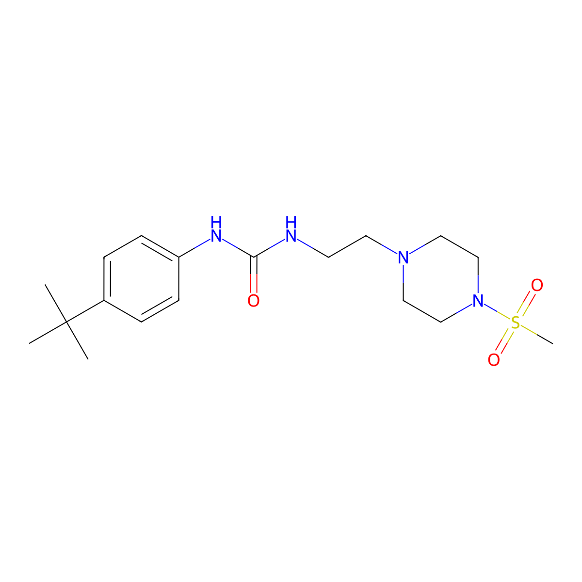 1-(4-(Tert-butyl)phenyl)-3-(2-(4-(methylsulfonyl)piperazin-1-yl)ethyl)urea molecular structure, CAS 1207023-99-1