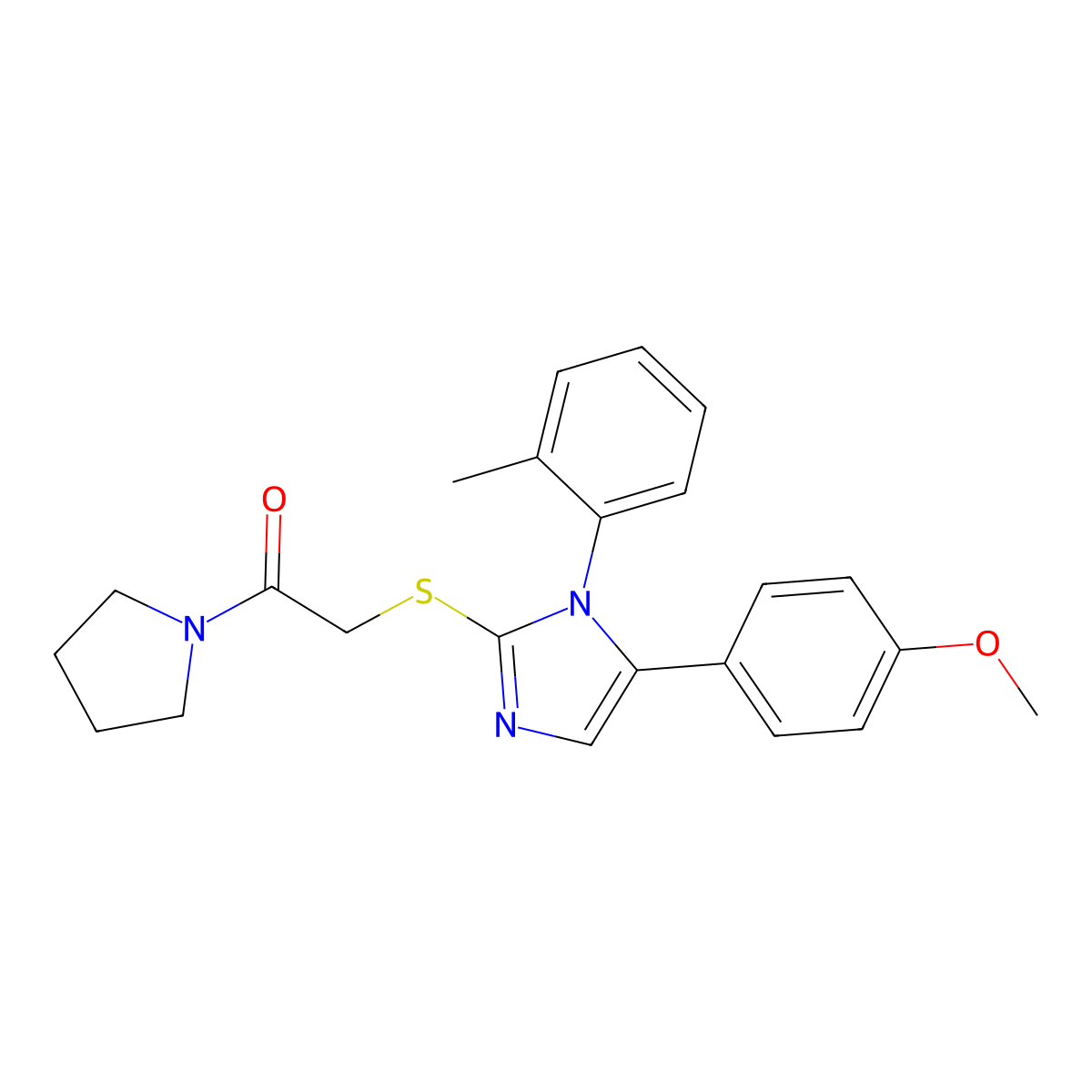 2-((5-(4-methoxyphenyl)-1-(o-tolyl)-1H-imidazol-2-yl)thio)-1-(pyrrolidin-1-yl)ethanone molecular structure, CAS 1207024-00-7